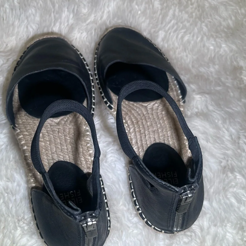 Eileen Fisher Black women’s Leather Espadrilles flat sandals size 8